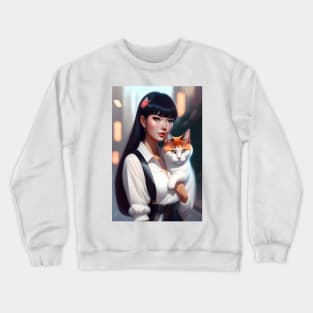 Beautiful woman with cat - Modern digital art Crewneck Sweatshirt